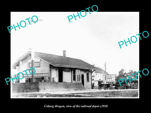 OLD LARGE HISTORIC PHOTO OF COBURG OREGON, THE RAILROAD DEPOT STATION c1910 1