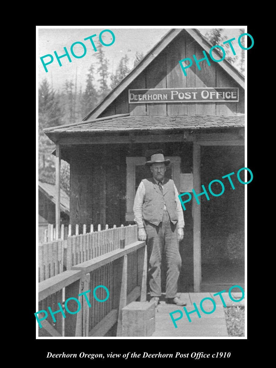 OLD LARGE HISTORIC PHOTO OF DEERHORN OREGON, THE TOWN POST OFFICE c1910