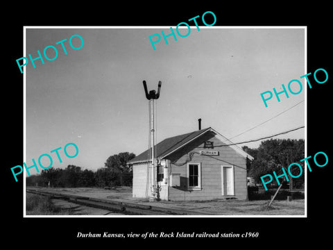 OLD LARGE HISTORIC PHOTO OF DURHAM KANSAS, THE RAILROAD DEPOT STATION c1960