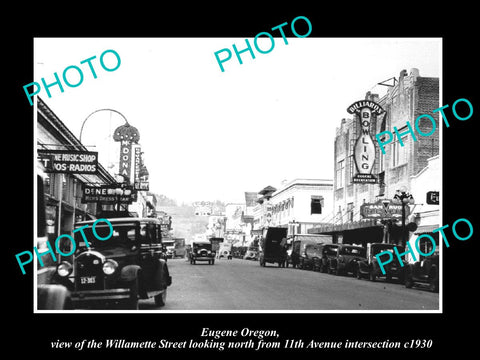 OLD LARGE HISTORIC PHOTO OF EUGENE OREGON, VIEW OF WILLAMETTE STREET c1930 1