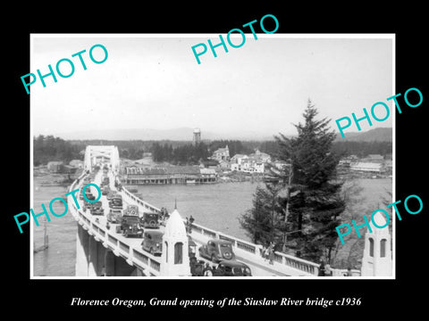 OLD LARGE HISTORIC PHOTO OF FLORENCE OREGON, OPENING OF THE SIUSLAW BRIDGE c1936