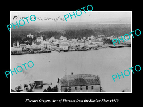 OLD LARGE HISTORIC PHOTO OF FLORENCE OREGON, VIEW OF THE TOWN FROM RIVER c1910 1