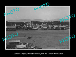 OLD LARGE HISTORIC PHOTO OF FLORENCE OREGON, VIEW OF THE TOWN FROM RIVER c1910 2