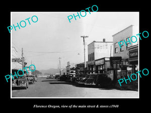 OLD LARGE HISTORIC PHOTO OF FLORENCE OREGON, THE MAIN ST & STORES c1940