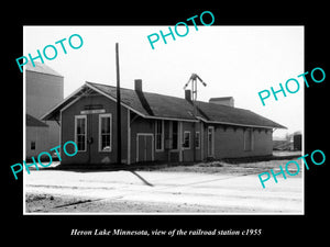 OLD LARGE HISTORIC PHOTO OF HERON LAKE MINNESOTA, RAILROAD DEPOT STATION c1955