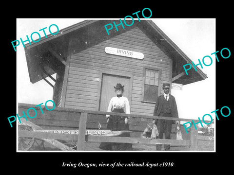 OLD LARGE HISTORIC PHOTO OF IRVING OREGON, THE RAILROAD DEPOT STATION c1910