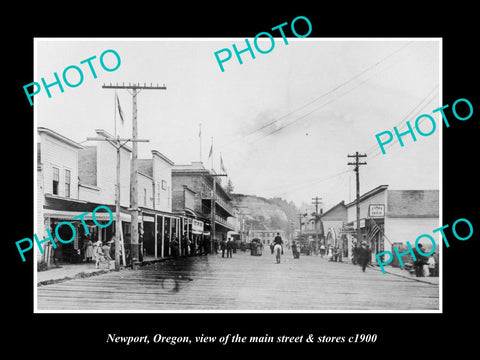 OLD LARGE HISTORIC PHOTO OF NEWPORT OREGON, THE MAIN STREET & STORES c1900