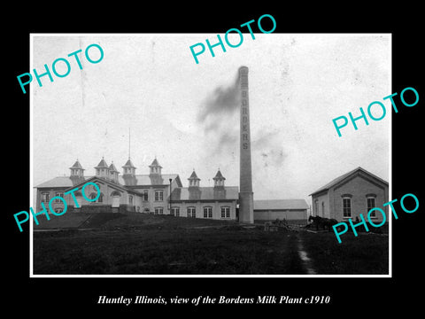 OLD LARGE HISTORIC PHOTO OF HUNTLEY ILLINOIS, THE BORDENS MILK PLANT c1910