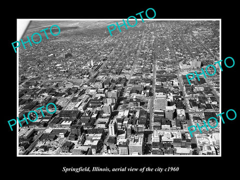 OLD LARGE HISTORIC PHOTO OF SPRINGFIELD ILLINOIS, AERIAL VIEW OF THE CITY c1960