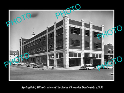 OLD LARGE HISTORIC PHOTO OF SPRINGFIELD ILLINOIS BATES CHEVROLET DEALERSHIP 1955