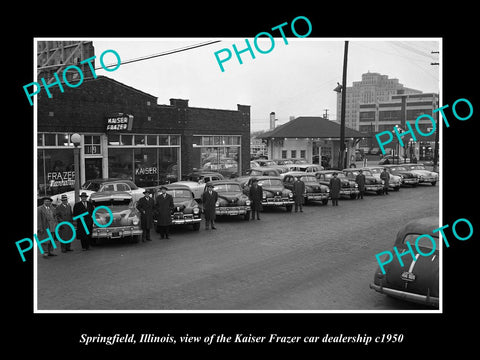 OLD LARGE HISTORIC PHOTO OF SPRINGFIELD ILLINOIS, KAISER FRAZER CAR STORE c1950