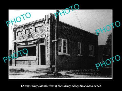 OLD LARGE HISTORIC PHOTO OF CHERRY VALLEY ILLINOIS, THE C/V TATE BANK c1920