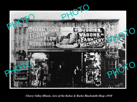 OLD LARGE HISTORIC PHOTO OF CHERRY VALLEY ILLINOIS, THE K/B BLACKSMITH SHOP 1910