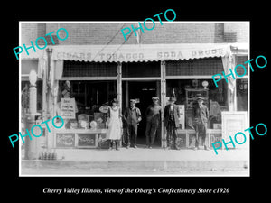 OLD LARGE HISTORIC PHOTO OF CHERRY VALLEY ILLINOIS, THE OBERG CANDY STORE 1920