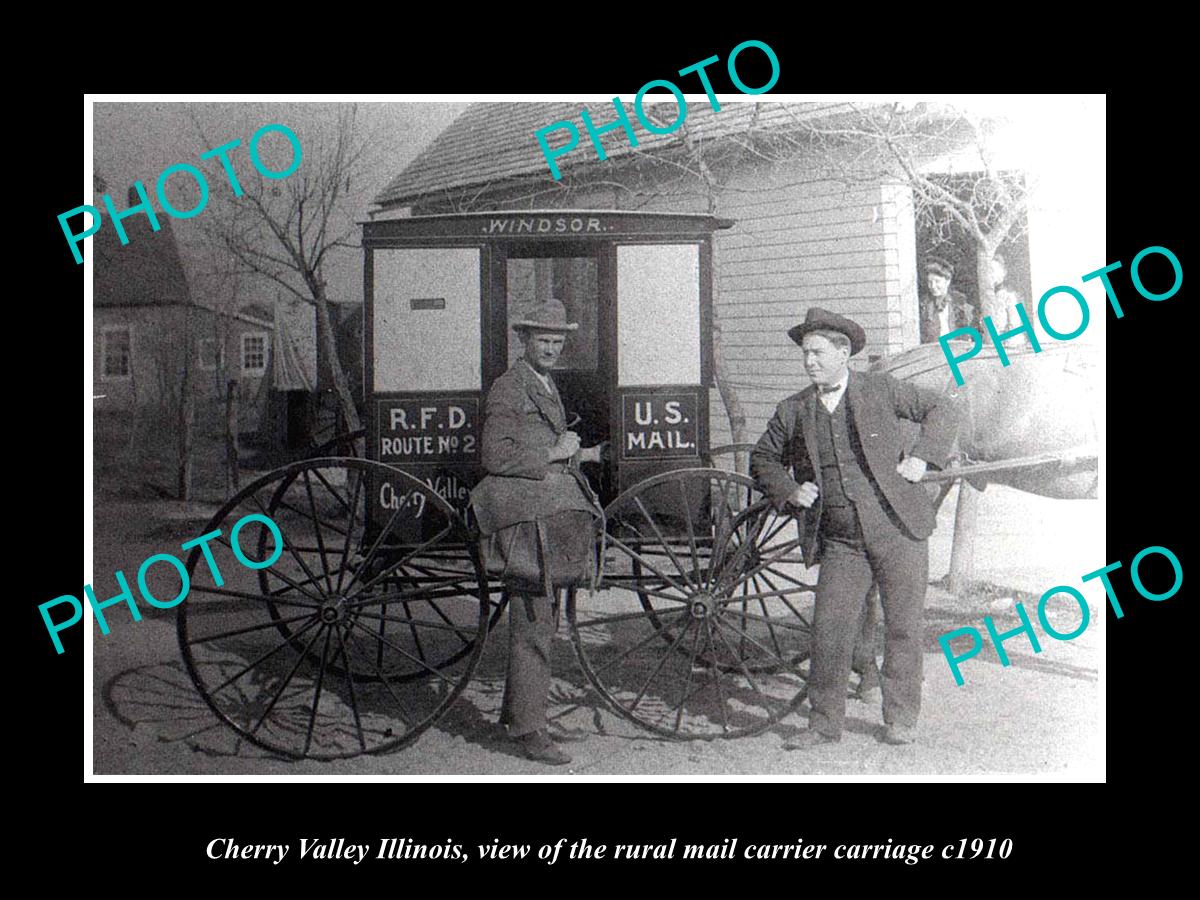 OLD LARGE HISTORIC PHOTO OF CHERRY VALLEY ILLINOIS, THE RURAL MAIL CARRIAGE 1910