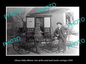 OLD LARGE HISTORIC PHOTO OF CHERRY VALLEY ILLINOIS, THE RURAL MAIL CARRIAGE 1910