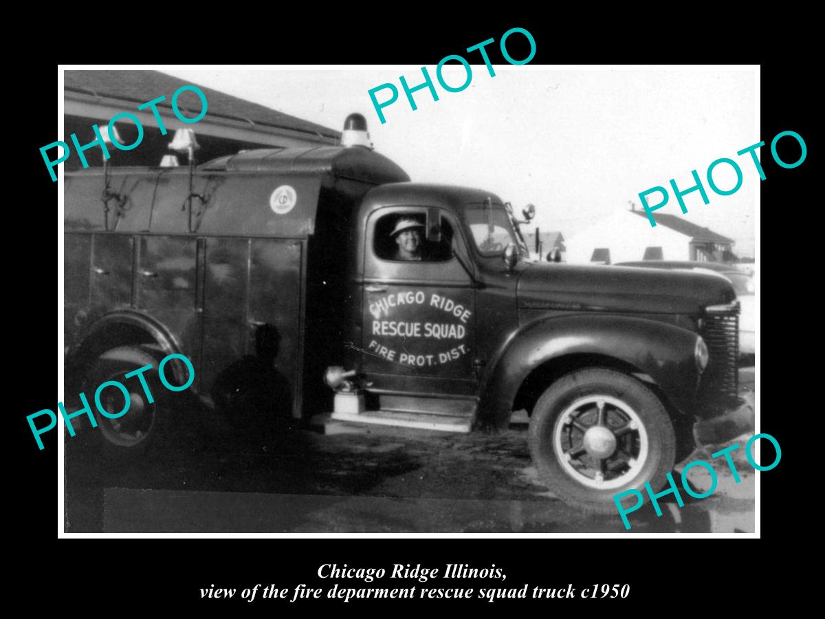 OLD LARGE HISTORIC PHOTO OF CHICAGO RIDGE ILLINOIS, THE FIRE STATION TRUCK c1950