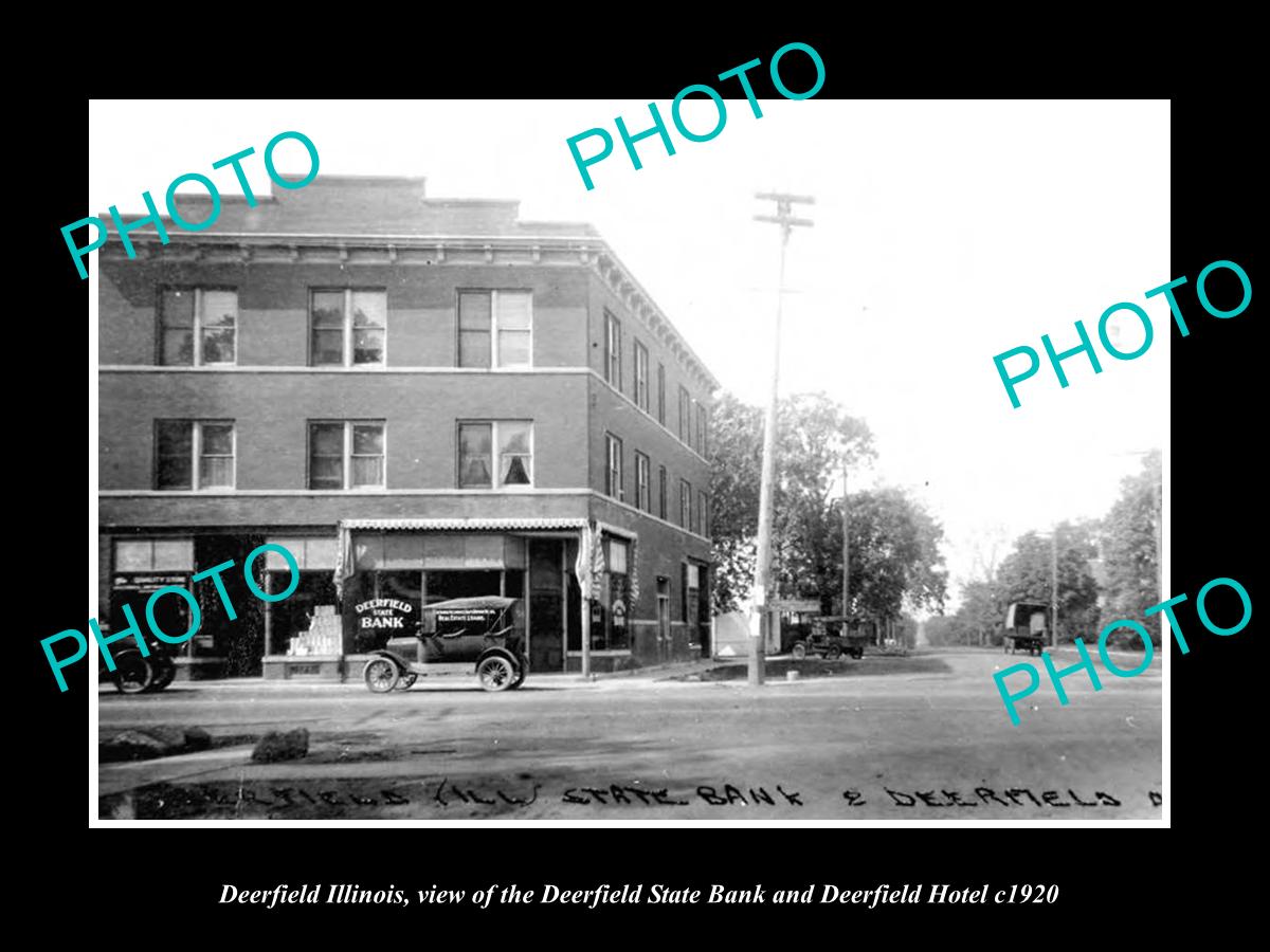 OLD LARGE HISTORIC PHOTO OF DEERFIELD ILLINOIS, THE DEERFIELD HOTEL & BANK c1920