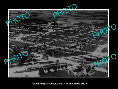 OLD LARGE HISTORIC PHOTO OF MOUNT PROSPECT ILLINOIS, AERIAL VIEW OF TOWN c1930