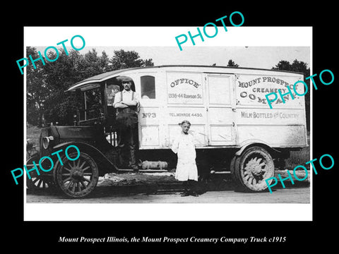 OLD LARGE HISTORIC PHOTO OF MOUNT PROSPECT ILLINOIS, THE M/P CREAMERY TRUCK 1915