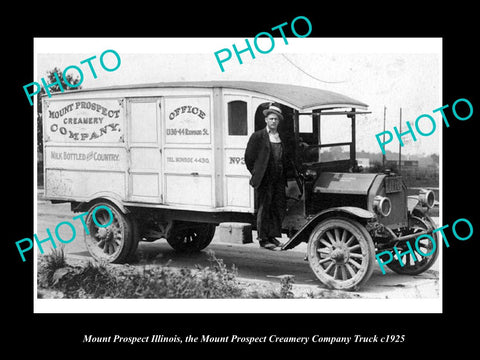 OLD LARGE HISTORIC PHOTO OF MOUNT PROSPECT ILLINOIS, THE M/P CREAMERY TRUCK 1925