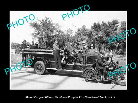 OLD LARGE HISTORIC PHOTO OF MOUNT PROSPECT ILLINOIS, THE FIRE DEPARTMENT c1935