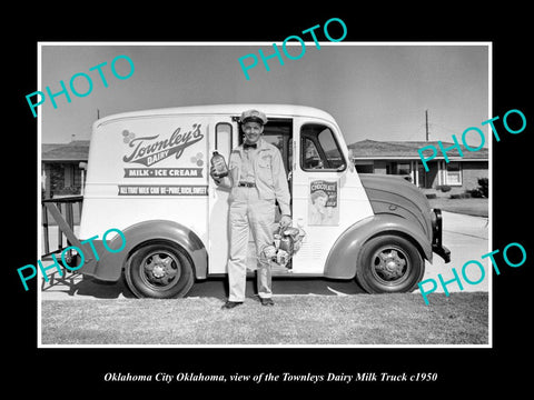 OLD LARGE HISTORIC PHOTO OF OKLAHOMA CITY OK, THE TOWNLEYS DAIRY MILK TRUCK 1950