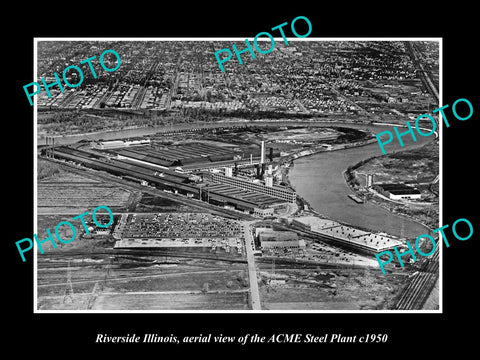 OLD LARGE HISTORIC PHOTO OF RIVERSIDE ILLINOIS, THE ACME STEEL PLANT c1950