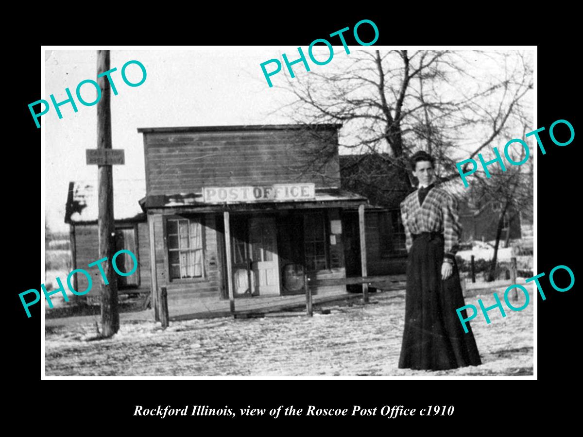 OLD LARGE HISTORIC PHOTO OF ROCKFORD ILLINOIS, THE ROSCOE POST OFFICE c1910