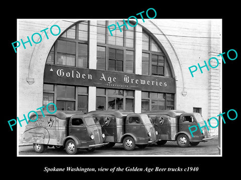 OLD LARGE HISTORIC PHOTO OF SPOKANE WASHINGTON, THE GOLD AGE BEER TRUCK c1940