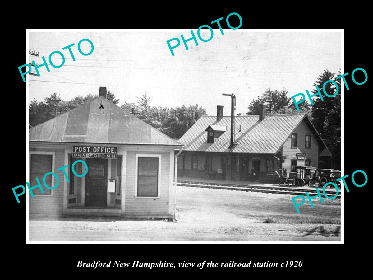 OLD LARGE HISTORIC PHOTO OF BRADFORD NEW HAMPSHIRE, THE RAILROAD DEPOT c1920