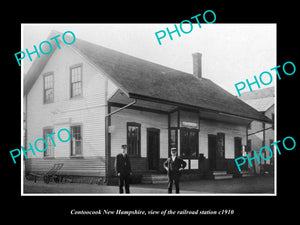 OLD LARGE HISTORIC PHOTO OF CONTOOCOOK NEW HAMPSHIRE, RAILROAD DEPOT c1910