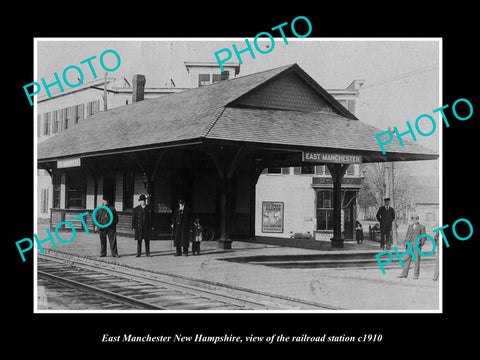 OLD LARGE HISTORIC PHOTO OF EAST MANCHESTER NEW HAMPSHIRE, RAILROAD DEPOT c1910