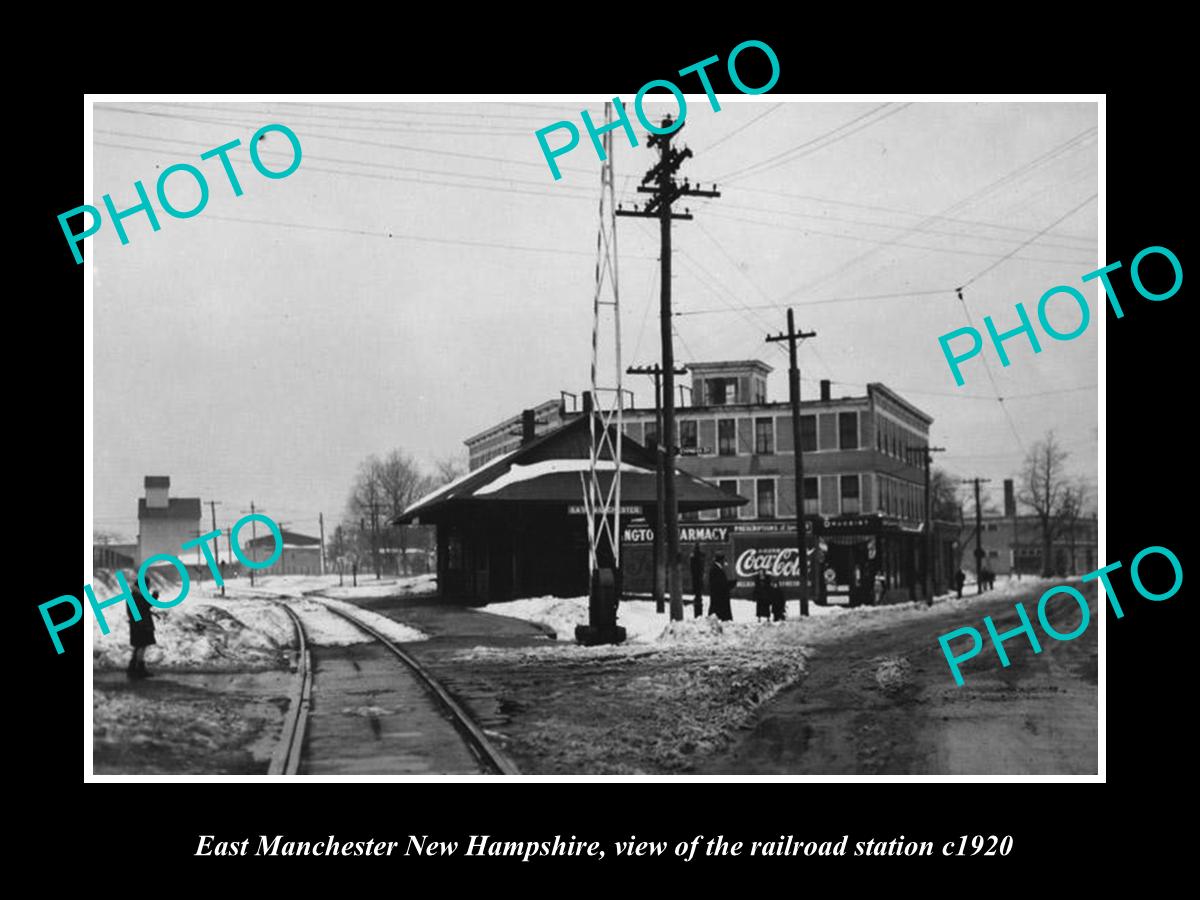 OLD LARGE HISTORIC PHOTO OF EAST MANCHESTER NEW HAMPSHIRE, RAILROAD DEPOT c1920