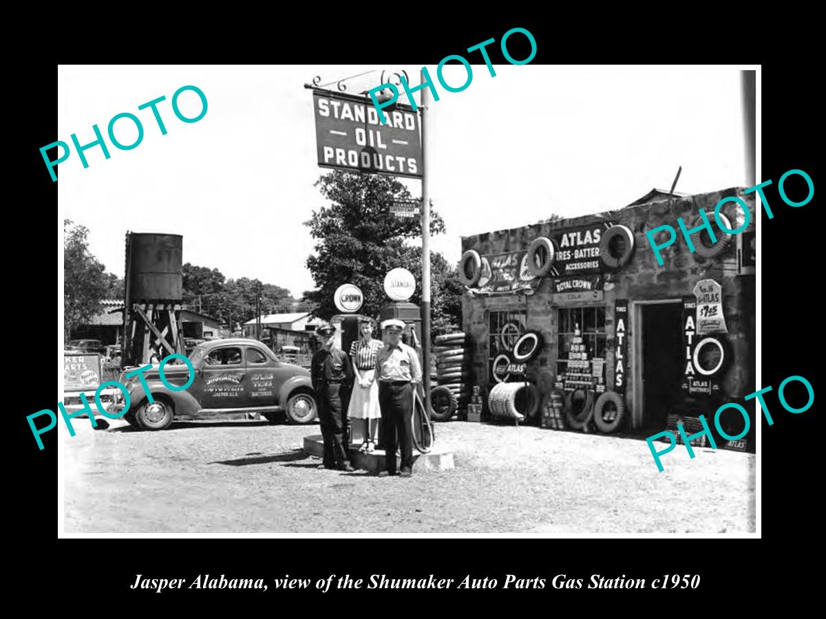 OLD LARGE HISTORIC PHOTO OF JASPER ALABAMA, STANDARD OIL GAS STATION c1950