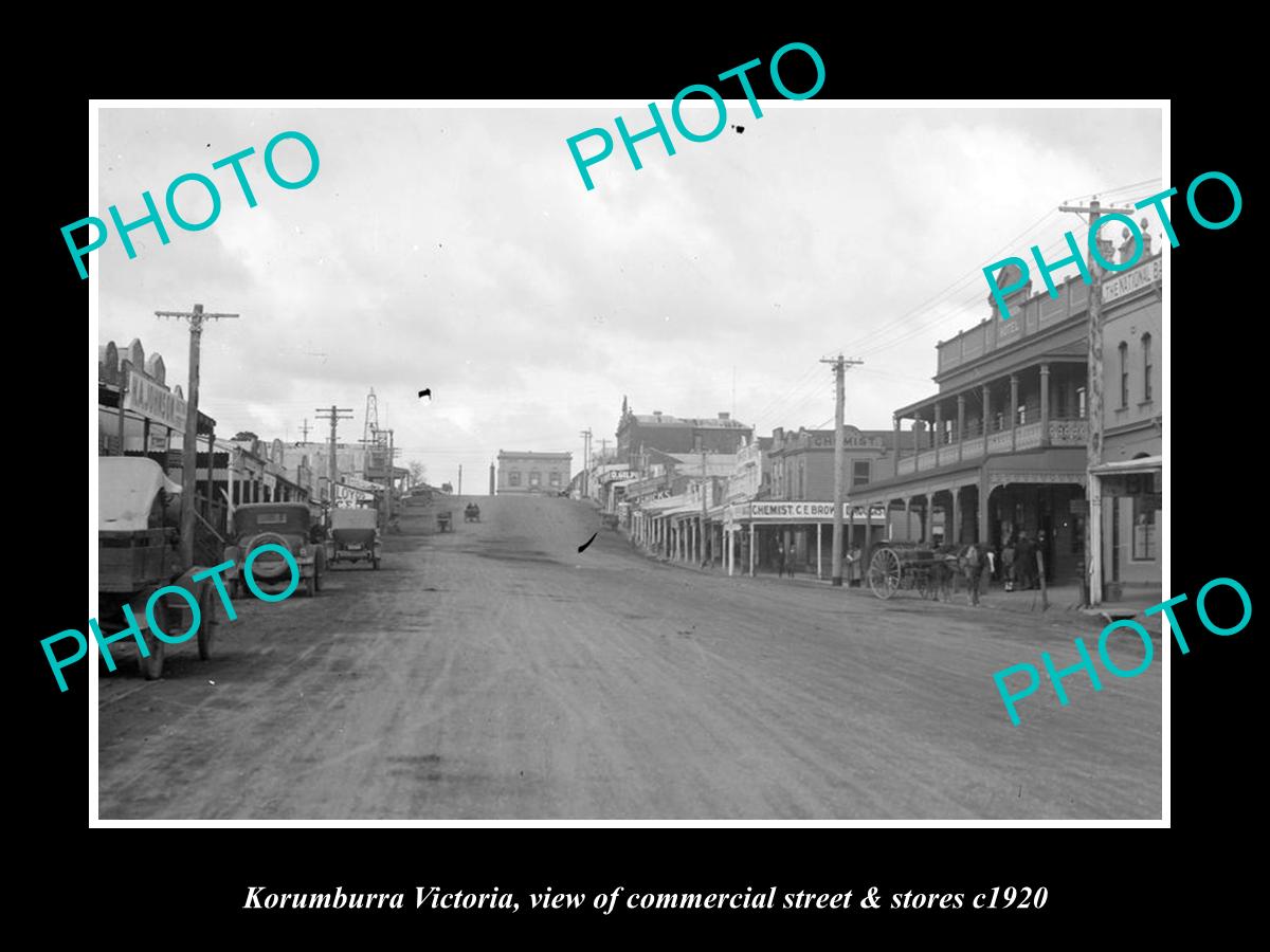 OLD LARGE HISTORIC PHOTO OF KORUMBURRA VICTORIA, THE MAIN STREET & STORES 1920 1