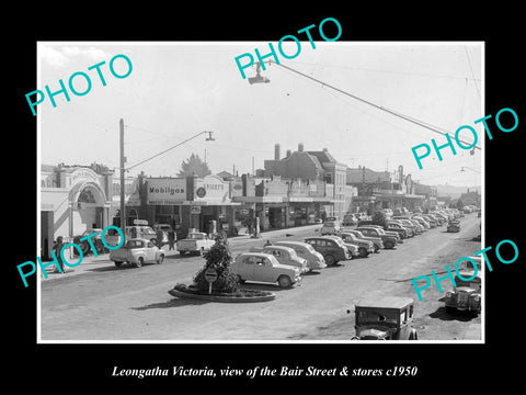 OLD LARGE HISTORIC PHOTO OF LEONGATHA VICTORIA, VIEW OF BAIR St & STORES c1950