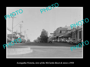 OLD LARGE HISTORIC PHOTO OF LEONGATHA VICTORIA, McCARTIN St & STORES c1950