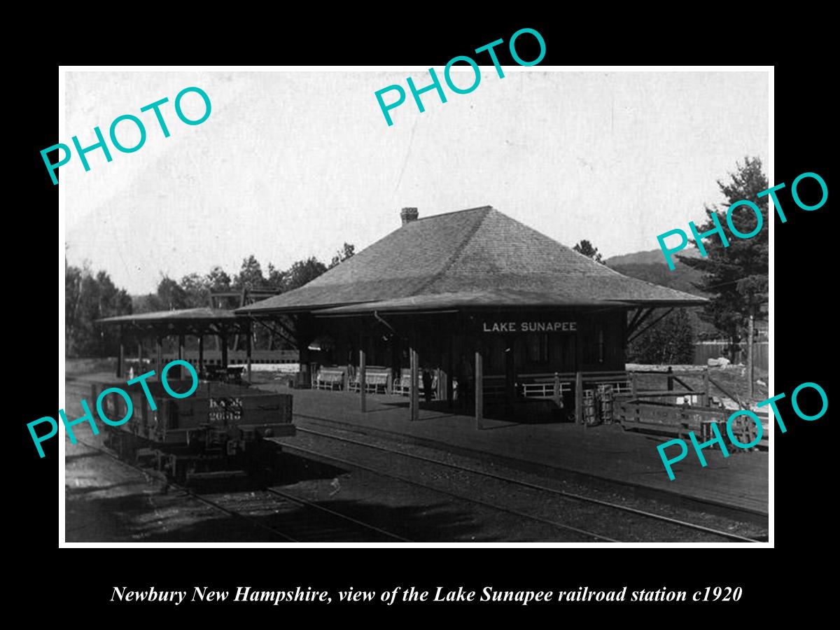 OLD HISTORIC PHOTO OF NEWBURY NEW HAMPSHIRE, LAKE SUNAPEE RAILROAD DEPOT c1920