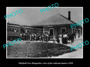 OLD LARGE HISTORIC PHOTO OF PITTSFIELD NEW HAMPSHIRE RAILROAD DEPOT c1910