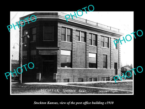 OLD LARGE HISTORIC PHOTO OF STOCKTON KANSAS, THE POST OFFICE BUILDING c1910