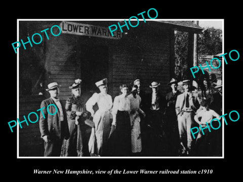 OLD LARGE HISTORIC PHOTO OF WARNER NEW HAMPSHIRE, THE L/W RAILROAD DEPOT c1910