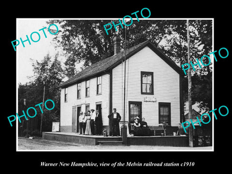 OLD LARGE HISTORIC PHOTO OF WARNER NEW HAMPSHIRE, MELVIN RAILROAD DEPOT c1910