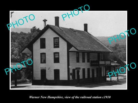 OLD LARGE HISTORIC PHOTO OF WARNER NEW HAMPSHIRE, THE RAILROAD DEPOT c1910