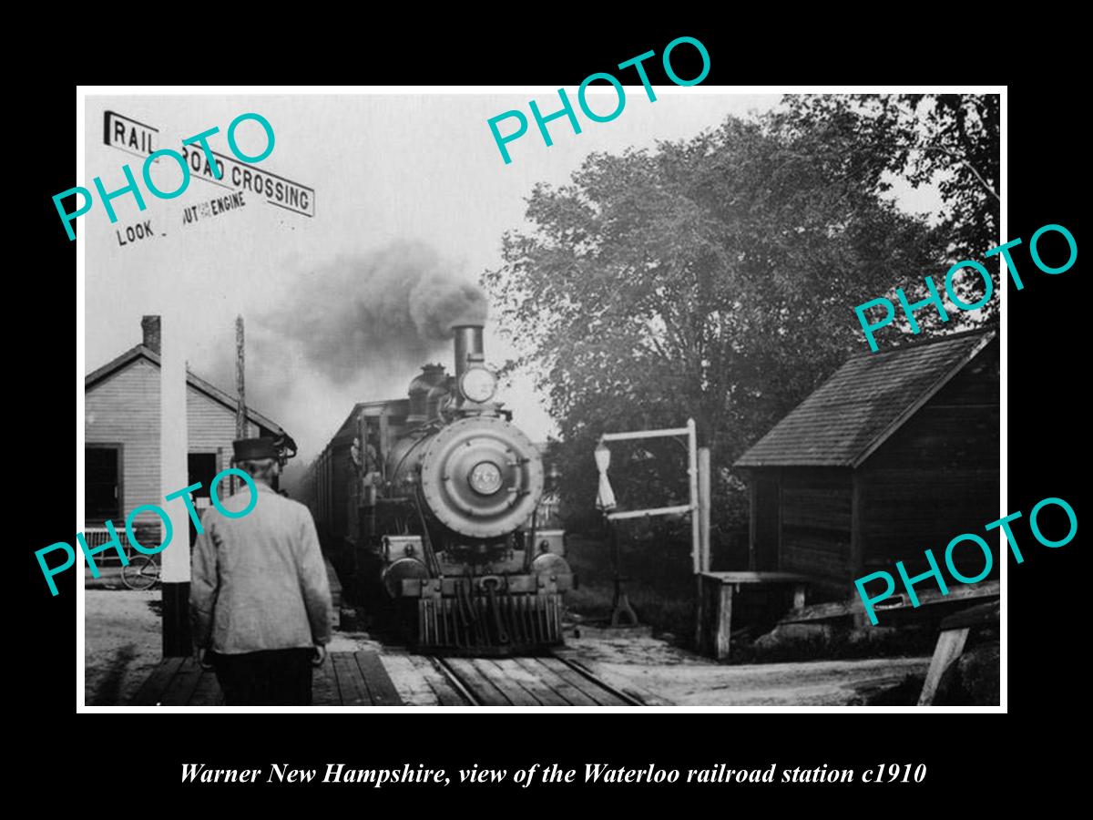 OLD LARGE HISTORIC PHOTO OF WARNER NEW HAMPSHIRE, WATERLOO RAILROAD DEPOT c1910