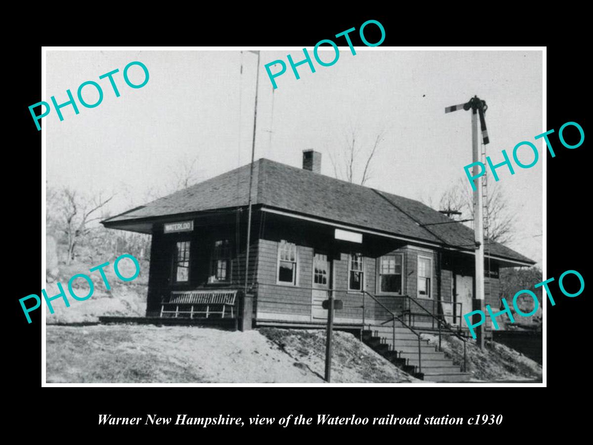 OLD LARGE HISTORIC PHOTO OF WARNER NEW HAMPSHIRE, WATERLOO RAILROAD DEPOT c1930