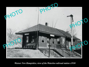 OLD LARGE HISTORIC PHOTO OF WARNER NEW HAMPSHIRE, WATERLOO RAILROAD DEPOT c1930