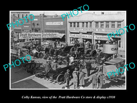 OLD LARGE HISTORIC PHOTO OF COLBY KANSAS, VIEW OF THE PRATT HARDWARE STORE c1930