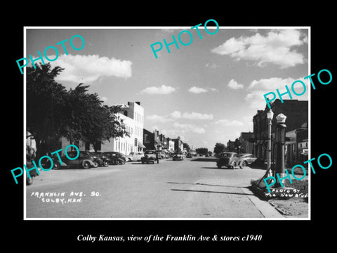 OLD LARGE HISTORIC PHOTO OF COLBY KANSAS, VIEW OF FRANKLIN Ave & STORES c1940