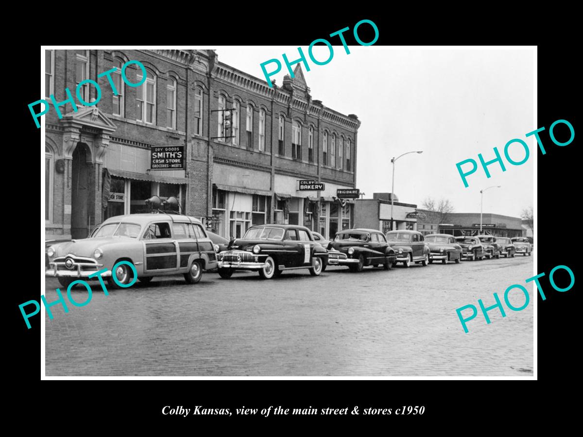 OLD LARGE HISTORIC PHOTO OF COLBY KANSAS, VIEW OF THE MAIN STREET & STORES c1950